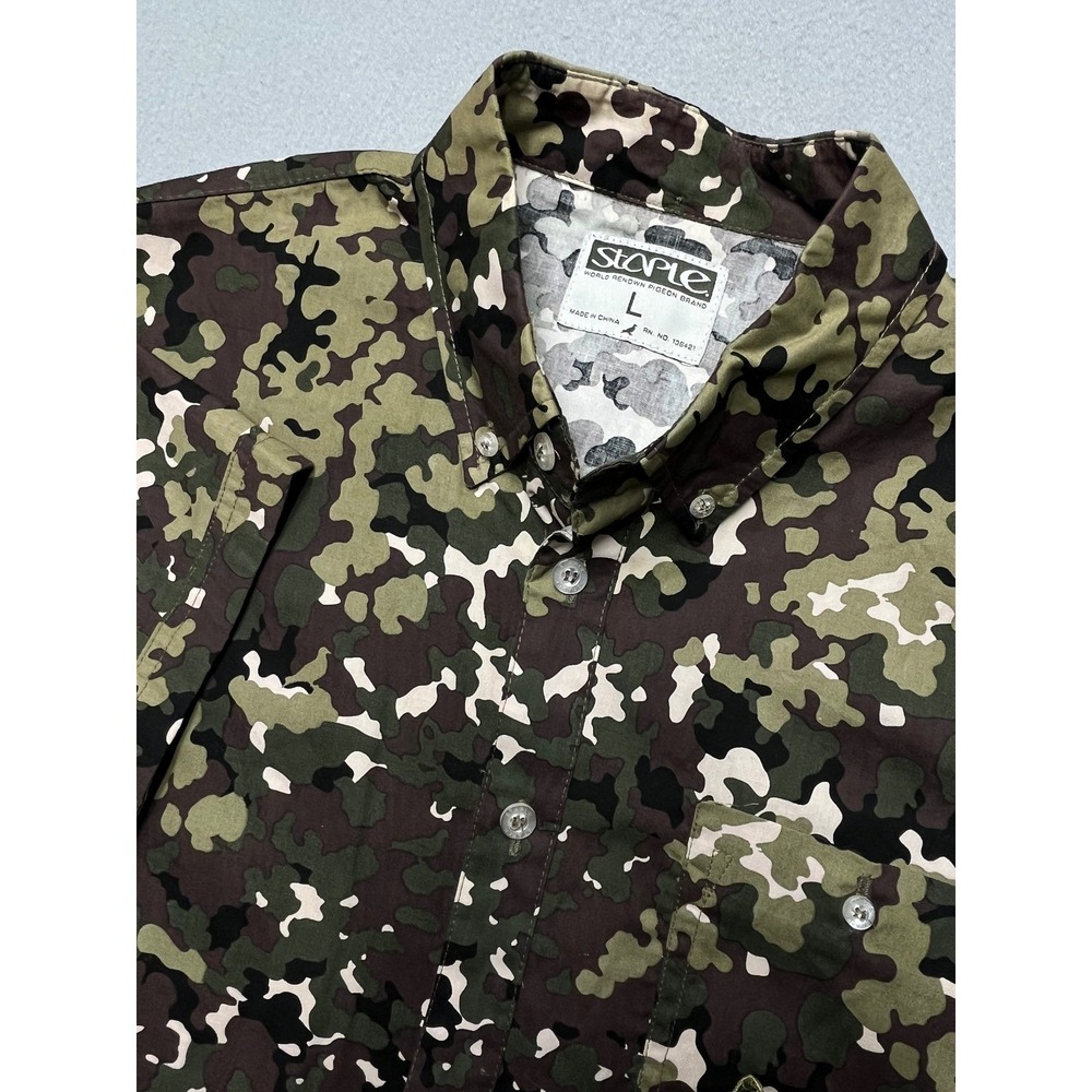 New Staple Pigeon Camo Button Up Shirt Mens L NWOT Streetwear Skate Y2K‎ AOP
